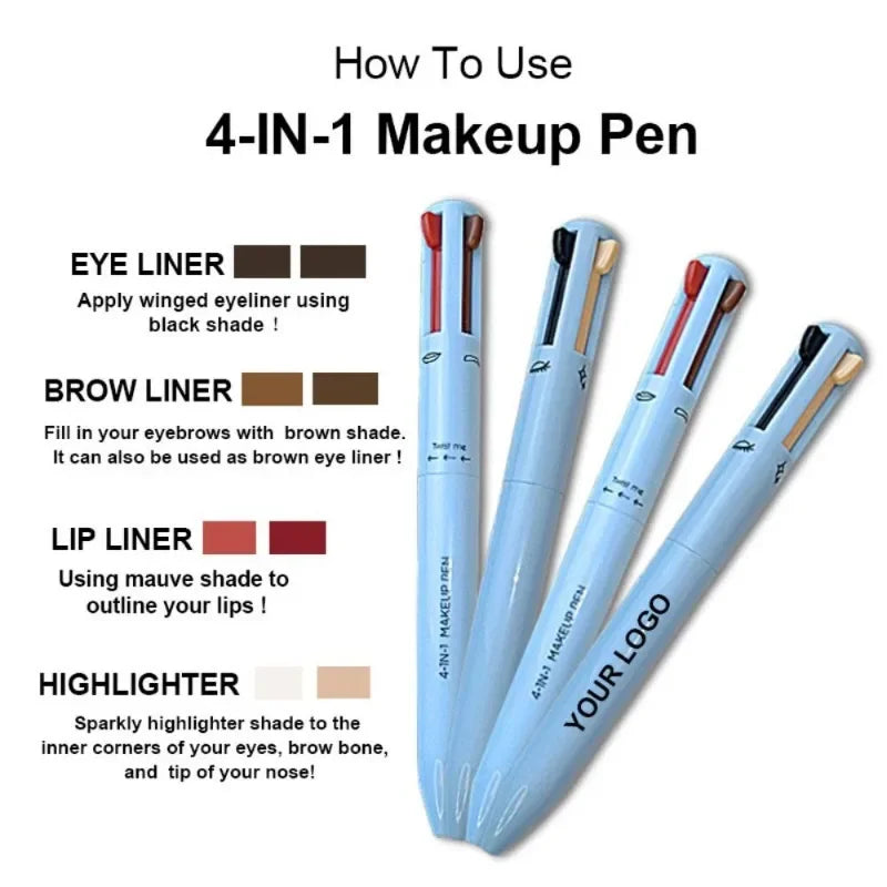 Glamdefine™ 4-In-1 Precision Makeup Pen – Eyeliner, Eyebrow, Contour & Lip Liner in One Long-Lasting Waterproof Tool
